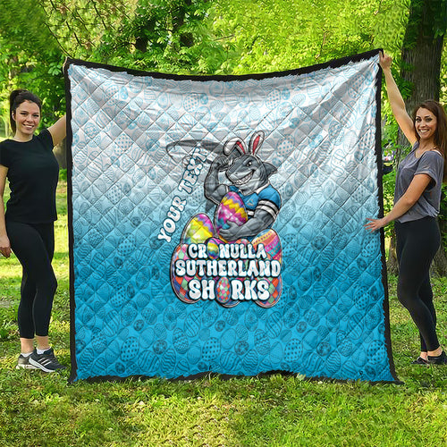 Personalized Cronulla Sutherland Sharks Quilt Easter Mascot - Colorful Eggs Cartoon Style