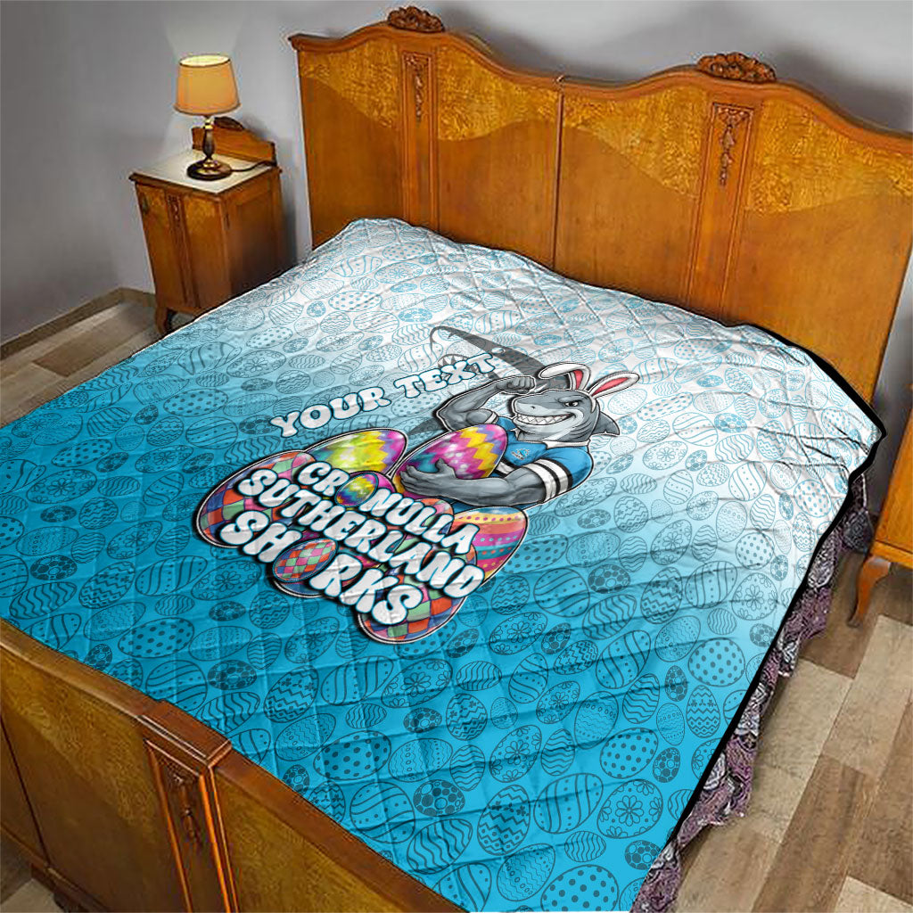 Personalized Cronulla Sutherland Sharks Quilt Easter Mascot - Colorful Eggs Cartoon Style