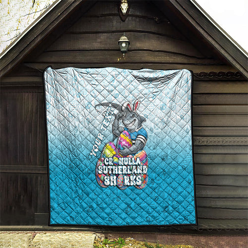 Personalized Cronulla Sutherland Sharks Quilt Easter Mascot - Colorful Eggs Cartoon Style
