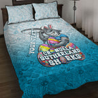 Personalized Cronulla Sutherland Sharks Quilt Bed Set Easter Mascot - Colorful Eggs Cartoon Style