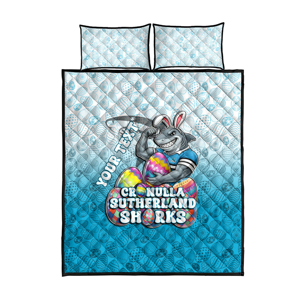 Personalized Cronulla Sutherland Sharks Quilt Bed Set Easter Mascot - Colorful Eggs Cartoon Style