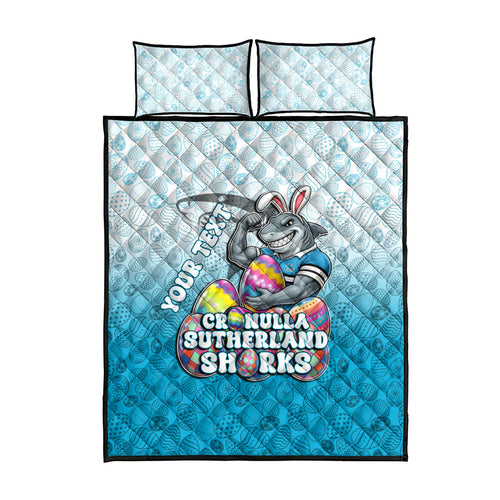Personalized Cronulla Sutherland Sharks Quilt Bed Set Easter Mascot - Colorful Eggs Cartoon Style