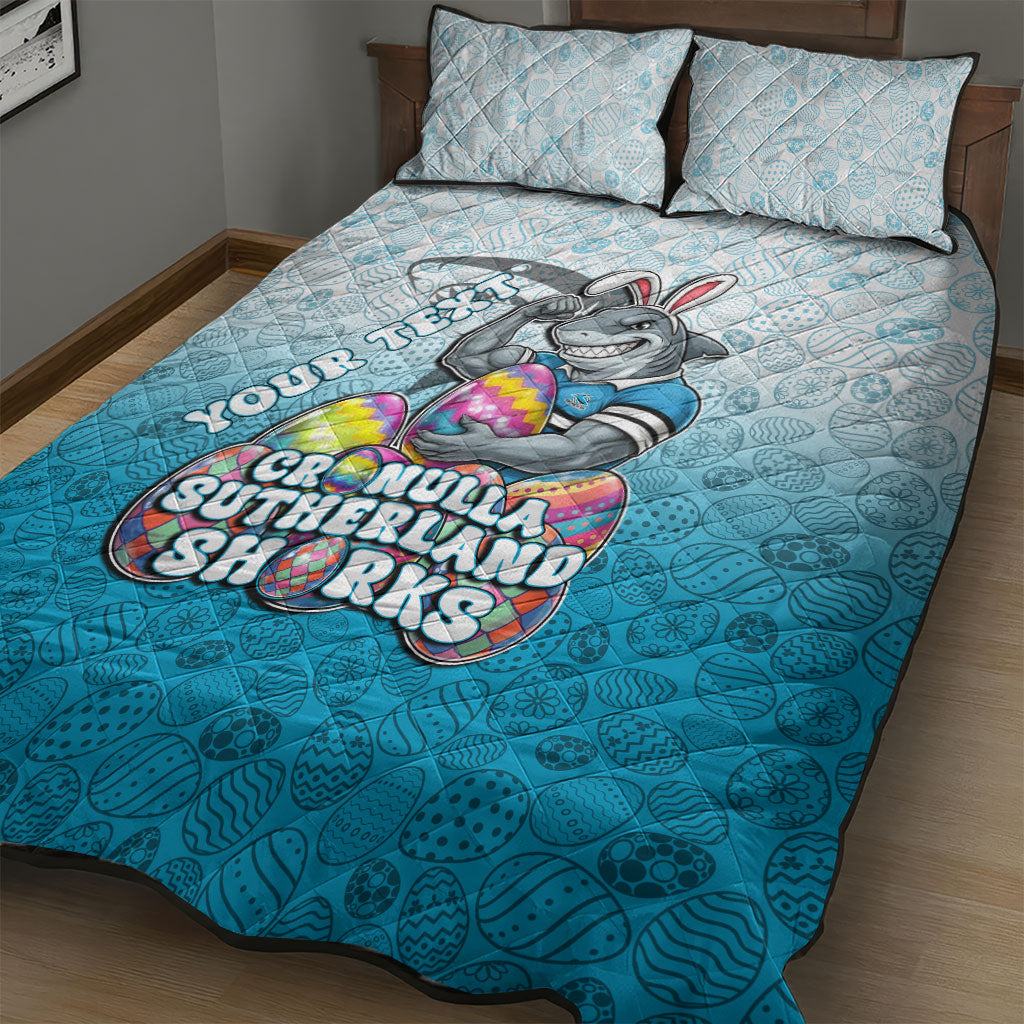 Personalized Cronulla Sutherland Sharks Quilt Bed Set Easter Mascot - Colorful Eggs Cartoon Style