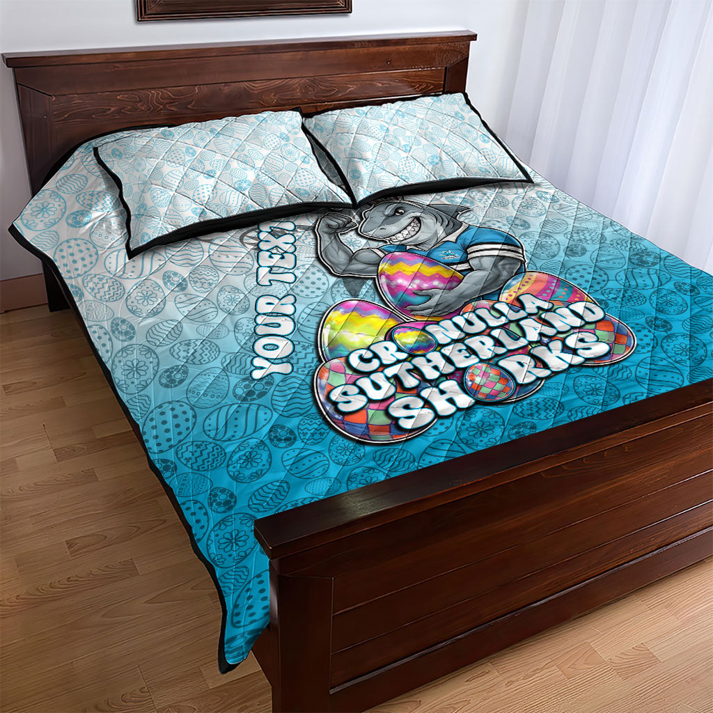 Personalized Cronulla Sutherland Sharks Quilt Bed Set Easter Mascot - Colorful Eggs Cartoon Style