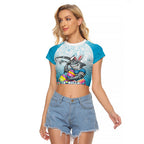 Personalized Cronulla Sutherland Sharks Raglan Cropped T Shirt Easter Mascot - Colorful Eggs Cartoon Style