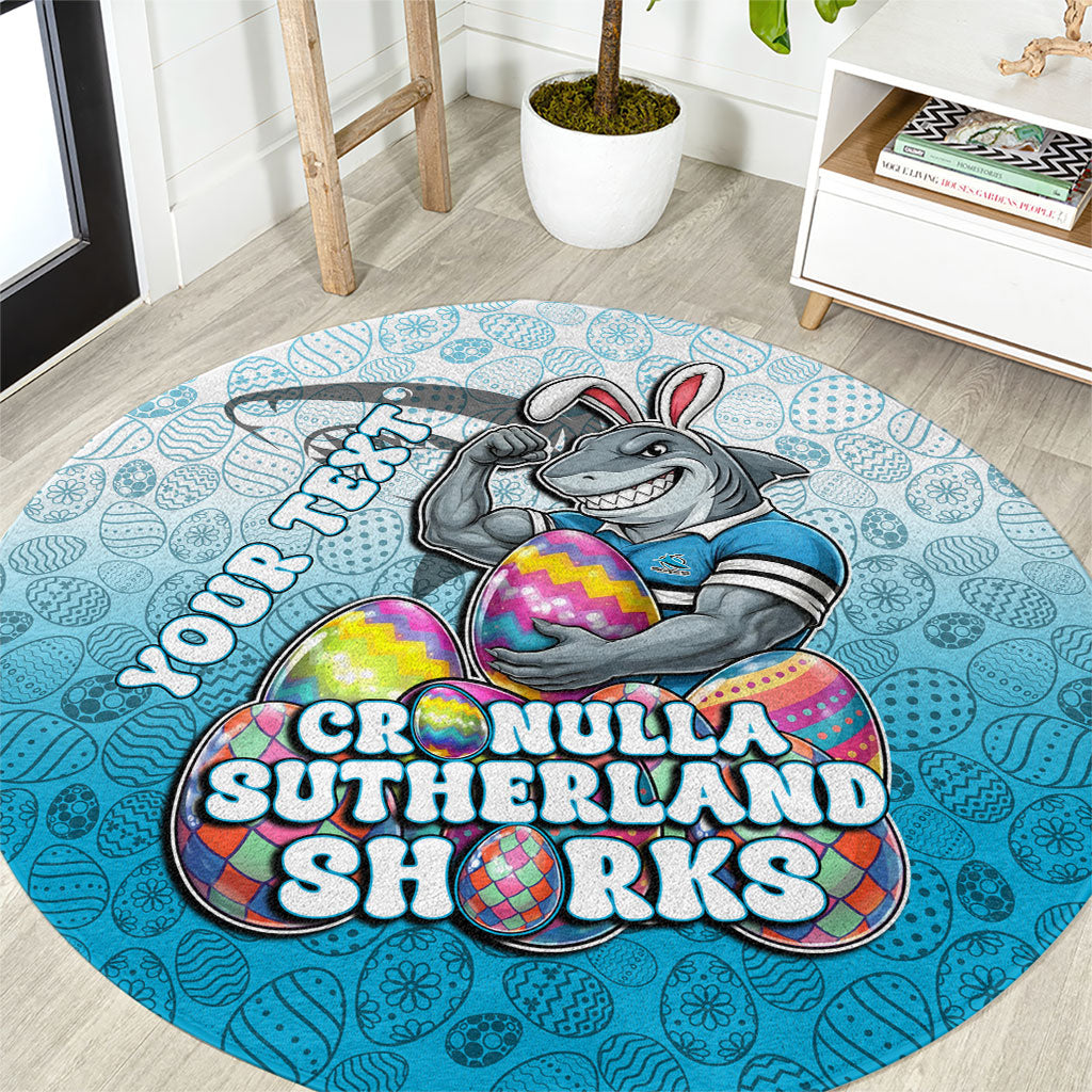 Personalized Cronulla Sutherland Sharks Round Carpet Easter Mascot - Colorful Eggs Cartoon Style