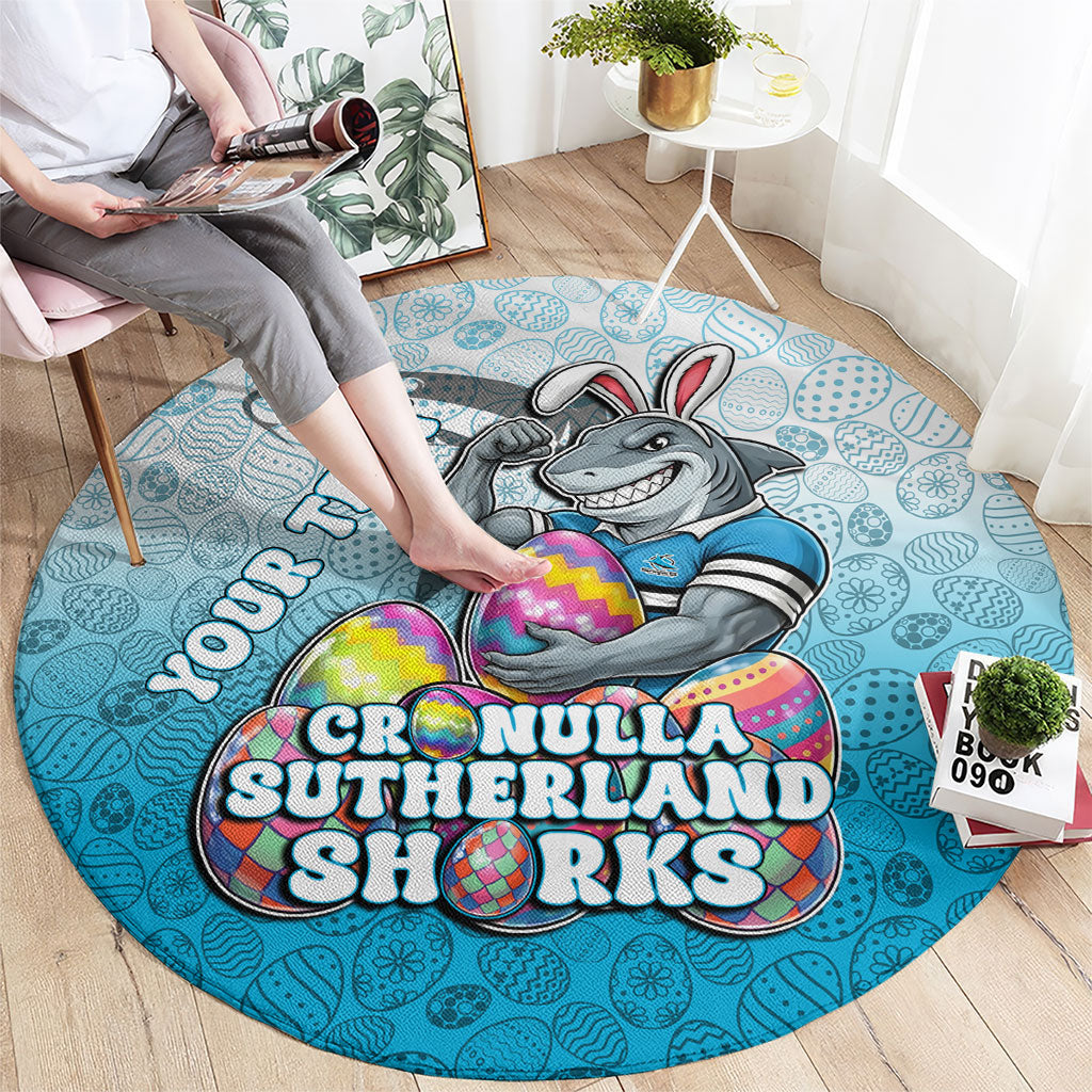 Personalized Cronulla Sutherland Sharks Round Carpet Easter Mascot - Colorful Eggs Cartoon Style