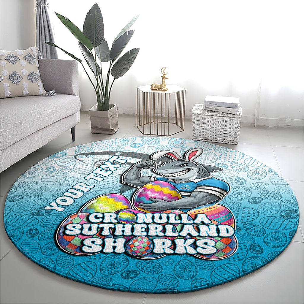 Personalized Cronulla Sutherland Sharks Round Carpet Easter Mascot - Colorful Eggs Cartoon Style