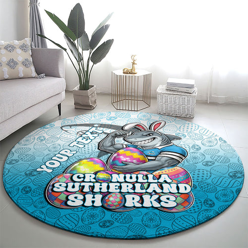 Personalized Cronulla Sutherland Sharks Round Carpet Easter Mascot - Colorful Eggs Cartoon Style