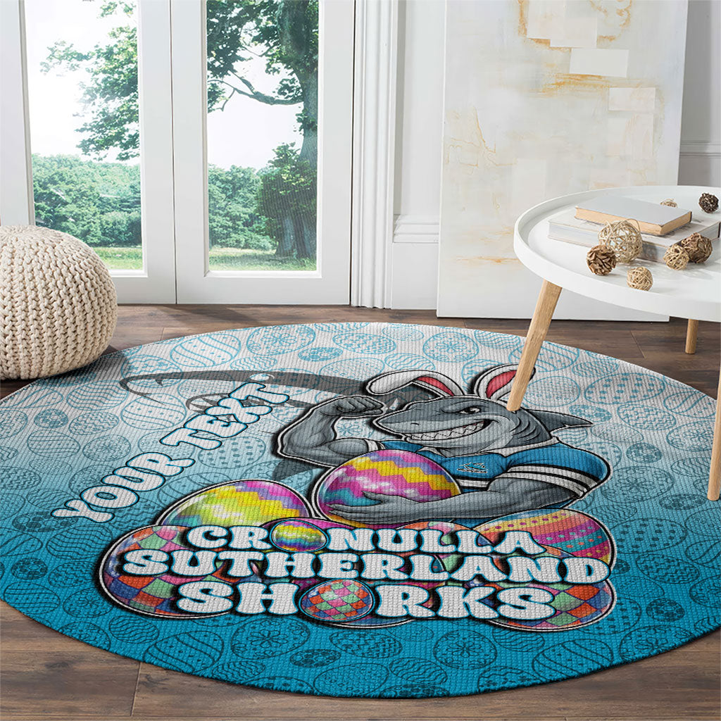 Personalized Cronulla Sutherland Sharks Round Carpet Easter Mascot - Colorful Eggs Cartoon Style