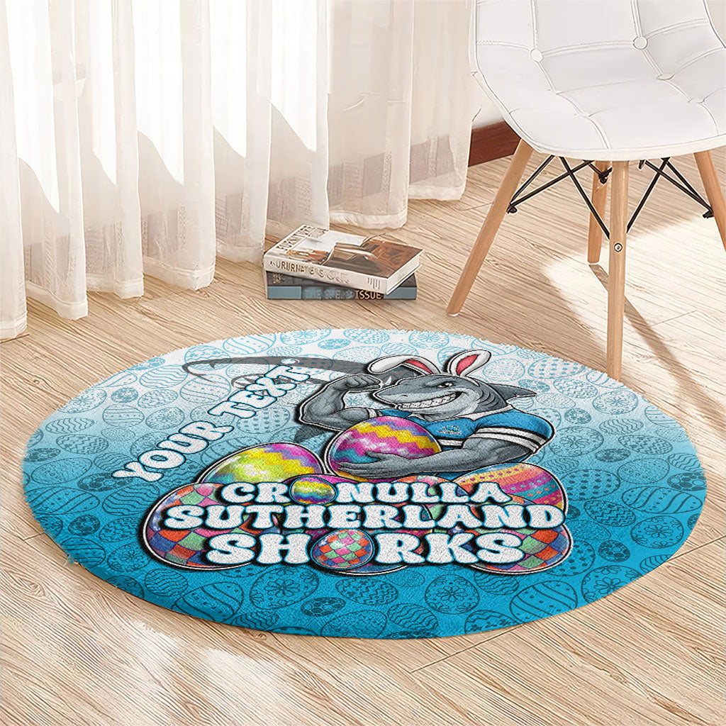 Personalized Cronulla Sutherland Sharks Round Carpet Easter Mascot - Colorful Eggs Cartoon Style