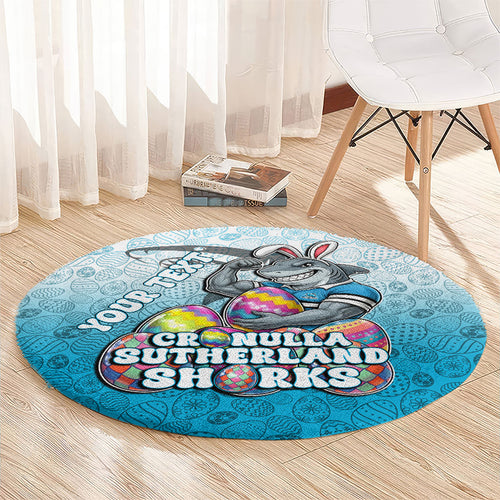 Personalized Cronulla Sutherland Sharks Round Carpet Easter Mascot - Colorful Eggs Cartoon Style