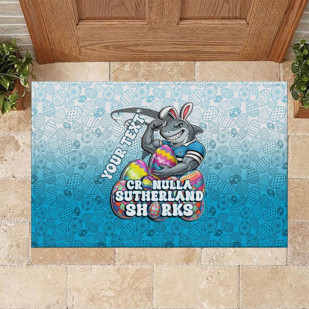 Personalized Cronulla Sutherland Sharks Rubber Doormat Easter Mascot - Colorful Eggs Cartoon Style