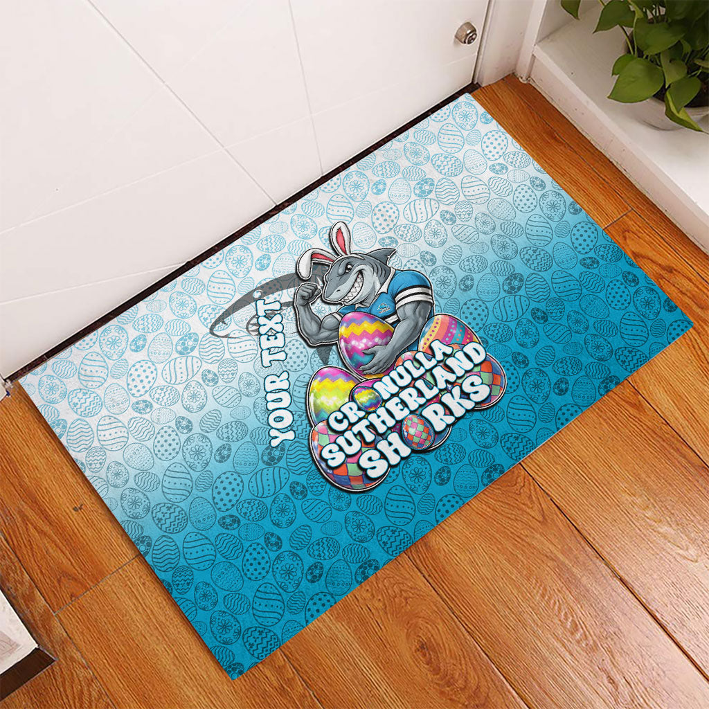 Personalized Cronulla Sutherland Sharks Rubber Doormat Easter Mascot - Colorful Eggs Cartoon Style
