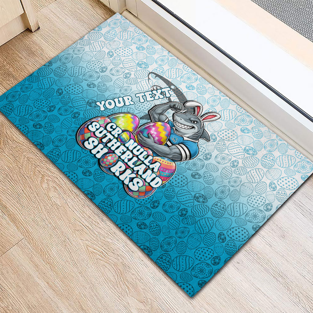 Personalized Cronulla Sutherland Sharks Rubber Doormat Easter Mascot - Colorful Eggs Cartoon Style