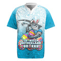 Personalized Cronulla Sutherland Sharks Rugby Jersey Easter Mascot - Colorful Eggs Cartoon Style
