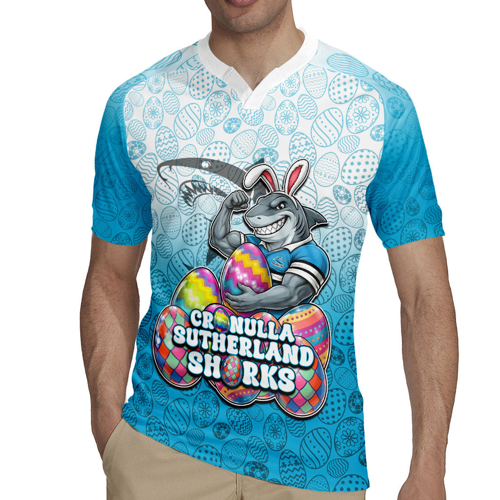 Personalized Cronulla Sutherland Sharks Rugby Jersey Easter Mascot - Colorful Eggs Cartoon Style