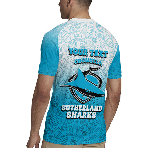 Personalized Cronulla Sutherland Sharks Rugby Jersey Easter Mascot - Colorful Eggs Cartoon Style