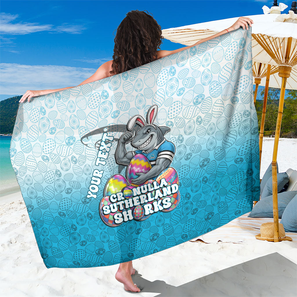 Personalized Cronulla Sutherland Sharks Sarong Easter Mascot - Colorful Eggs Cartoon Style