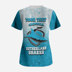 Personalized Cronulla Sutherland Sharks Scrub Top Easter Mascot - Colorful Eggs Cartoon Style