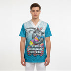 Personalized Cronulla Sutherland Sharks Scrub Top Easter Mascot - Colorful Eggs Cartoon Style