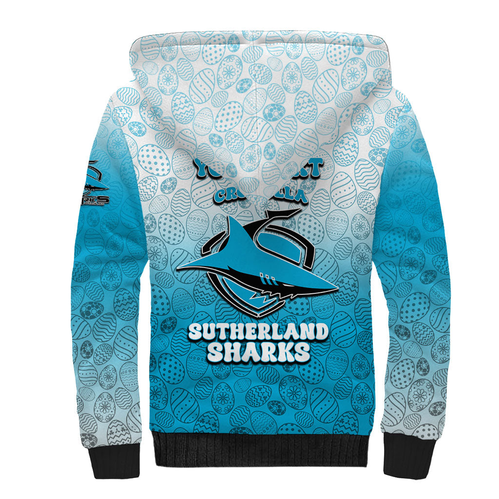 Personalized Cronulla Sutherland Sharks Sherpa Hoodie Easter Mascot - Colorful Eggs Cartoon Style