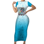 Personalized Cronulla Sutherland Sharks Short Sleeve Bodycon Dress Easter Mascot - Colorful Eggs Cartoon Style