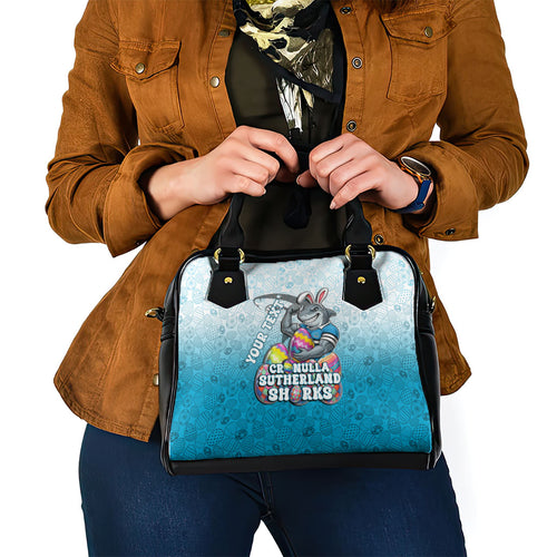 Personalized Cronulla Sutherland Sharks Shoulder Handbag Easter Mascot - Colorful Eggs Cartoon Style