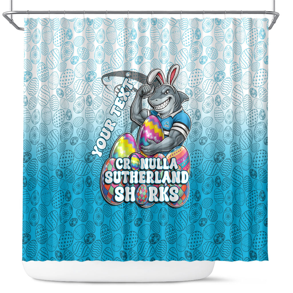 Personalized Cronulla Sutherland Sharks Shower Curtain Easter Mascot - Colorful Eggs Cartoon Style