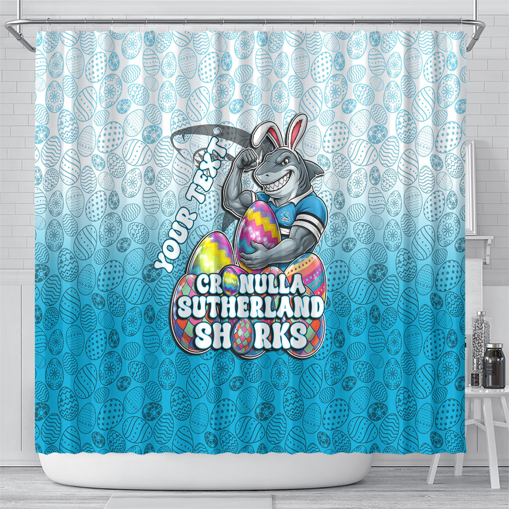 Personalized Cronulla Sutherland Sharks Shower Curtain Easter Mascot - Colorful Eggs Cartoon Style