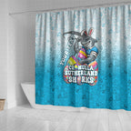Personalized Cronulla Sutherland Sharks Shower Curtain Easter Mascot - Colorful Eggs Cartoon Style