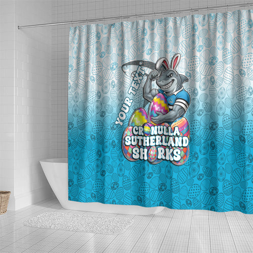 Personalized Cronulla Sutherland Sharks Shower Curtain Easter Mascot - Colorful Eggs Cartoon Style