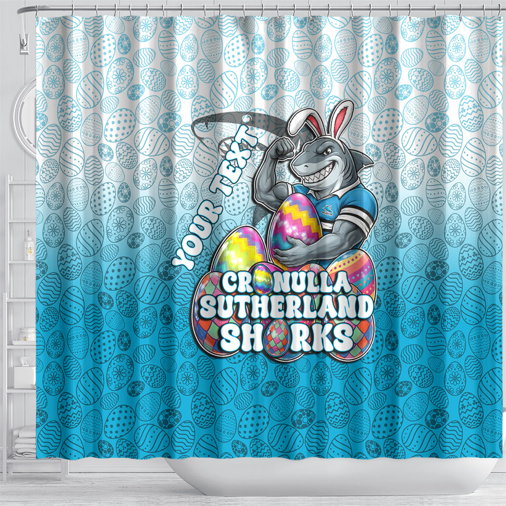 Personalized Cronulla Sutherland Sharks Shower Curtain Easter Mascot - Colorful Eggs Cartoon Style