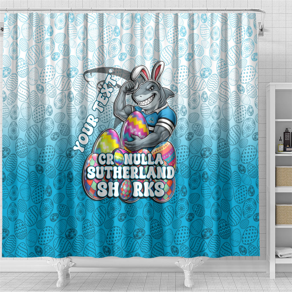 Personalized Cronulla Sutherland Sharks Shower Curtain Easter Mascot - Colorful Eggs Cartoon Style