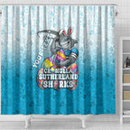 Personalized Cronulla Sutherland Sharks Shower Curtain Easter Mascot - Colorful Eggs Cartoon Style