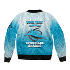 Personalized Cronulla Sutherland Sharks Sleeve Zip Bomber Jacket Easter Mascot - Colorful Eggs Cartoon Style
