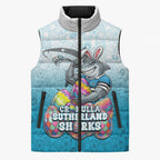 Personalized Cronulla Sutherland Sharks Sleeveless Puffer Jacket Easter Mascot - Colorful Eggs Cartoon Style