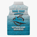 Personalized Cronulla Sutherland Sharks Sleeveless Puffer Jacket Easter Mascot - Colorful Eggs Cartoon Style