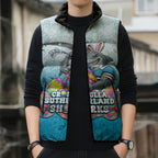 Personalized Cronulla Sutherland Sharks Sleeveless Puffer Jacket Easter Mascot - Colorful Eggs Cartoon Style