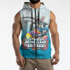 Personalized Cronulla Sutherland Sharks Sleeveless Zip Hoodie Easter Mascot - Colorful Eggs Cartoon Style