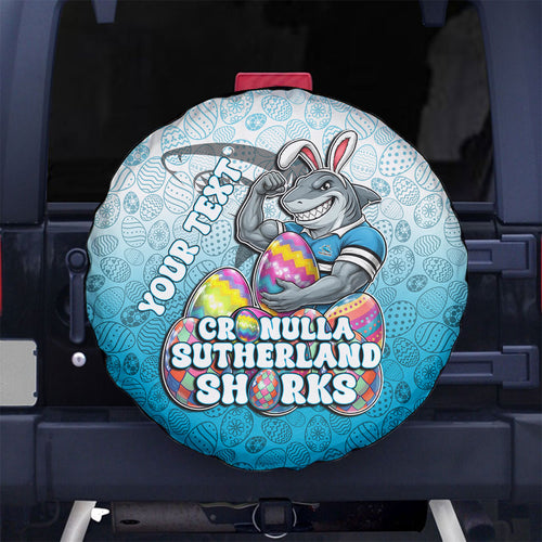 Personalized Cronulla Sutherland Sharks Spare Tire Cover Easter Mascot - Colorful Eggs Cartoon Style
