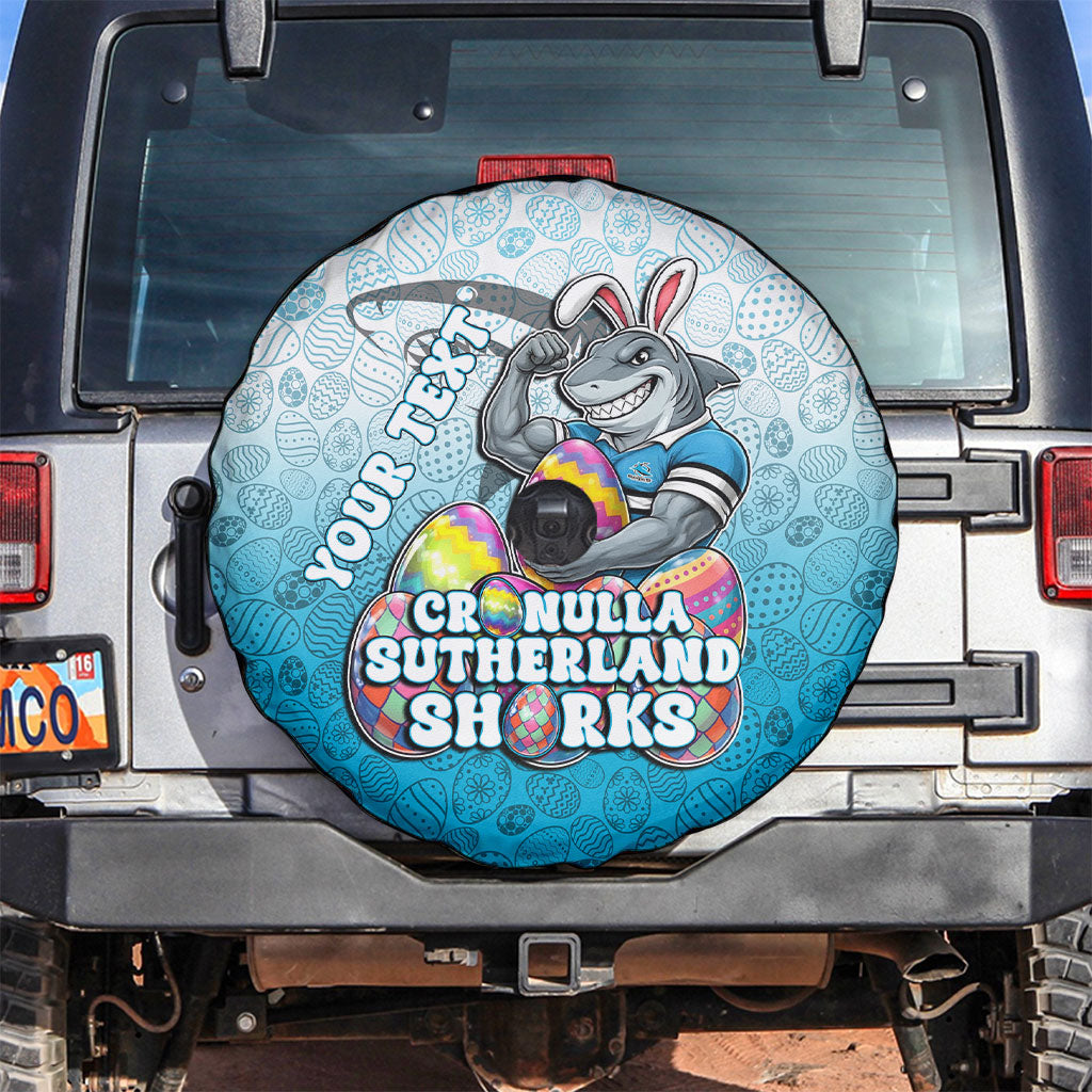 Personalized Cronulla Sutherland Sharks Spare Tire Cover Easter Mascot - Colorful Eggs Cartoon Style