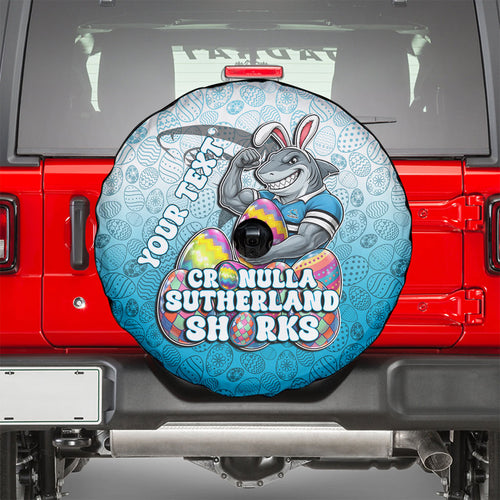Personalized Cronulla Sutherland Sharks Spare Tire Cover Easter Mascot - Colorful Eggs Cartoon Style