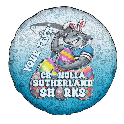 Personalized Cronulla Sutherland Sharks Spare Tire Cover Easter Mascot - Colorful Eggs Cartoon Style