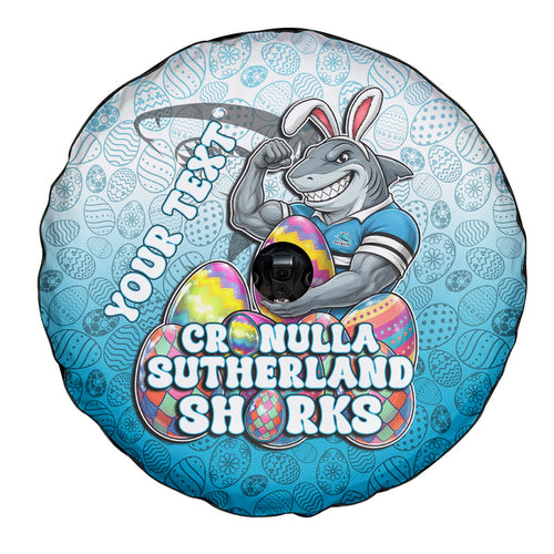 Personalized Cronulla Sutherland Sharks Spare Tire Cover Easter Mascot - Colorful Eggs Cartoon Style