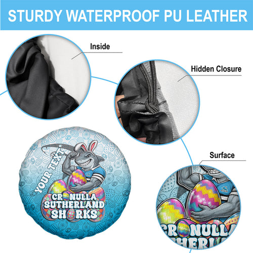 Personalized Cronulla Sutherland Sharks Spare Tire Cover Easter Mascot - Colorful Eggs Cartoon Style