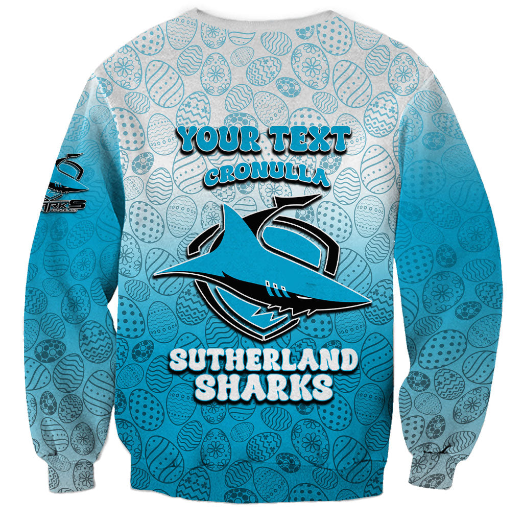 Personalized Cronulla Sutherland Sharks Sweatshirt Easter Mascot - Colorful Eggs Cartoon Style