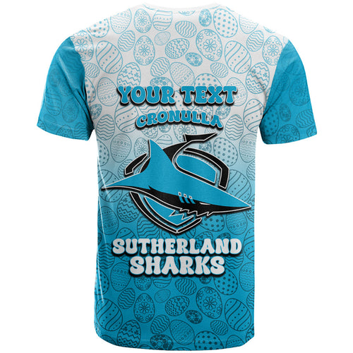 Personalized Cronulla Sutherland Sharks T Shirt Easter Mascot - Colorful Eggs Cartoon Style