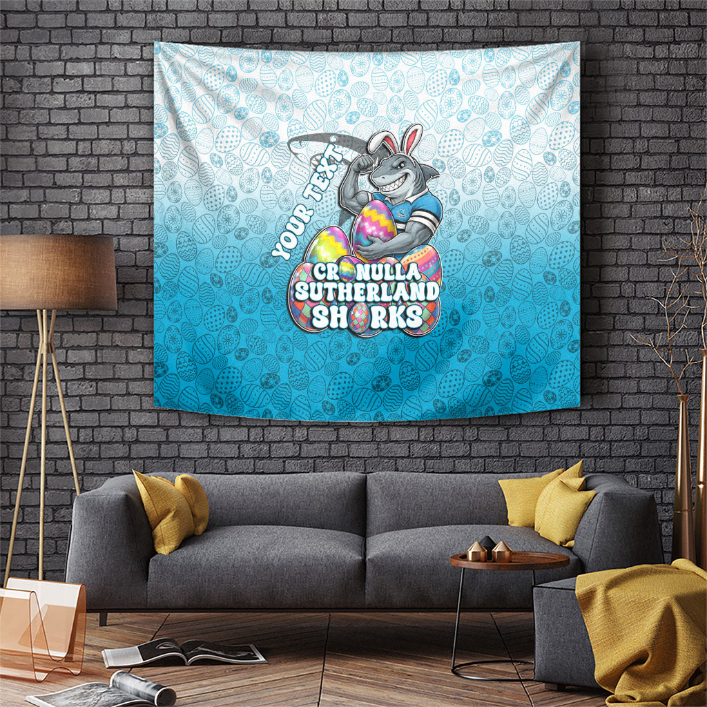 Personalized Cronulla Sutherland Sharks Tapestry Easter Mascot - Colorful Eggs Cartoon Style