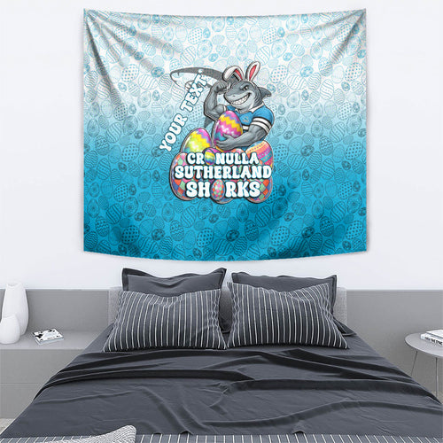 Personalized Cronulla Sutherland Sharks Tapestry Easter Mascot - Colorful Eggs Cartoon Style